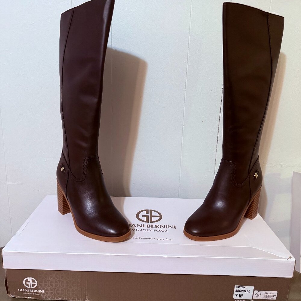 Giani Bernini Women's Odettee Block Heel Knee High Riding Boots Brown Size 7